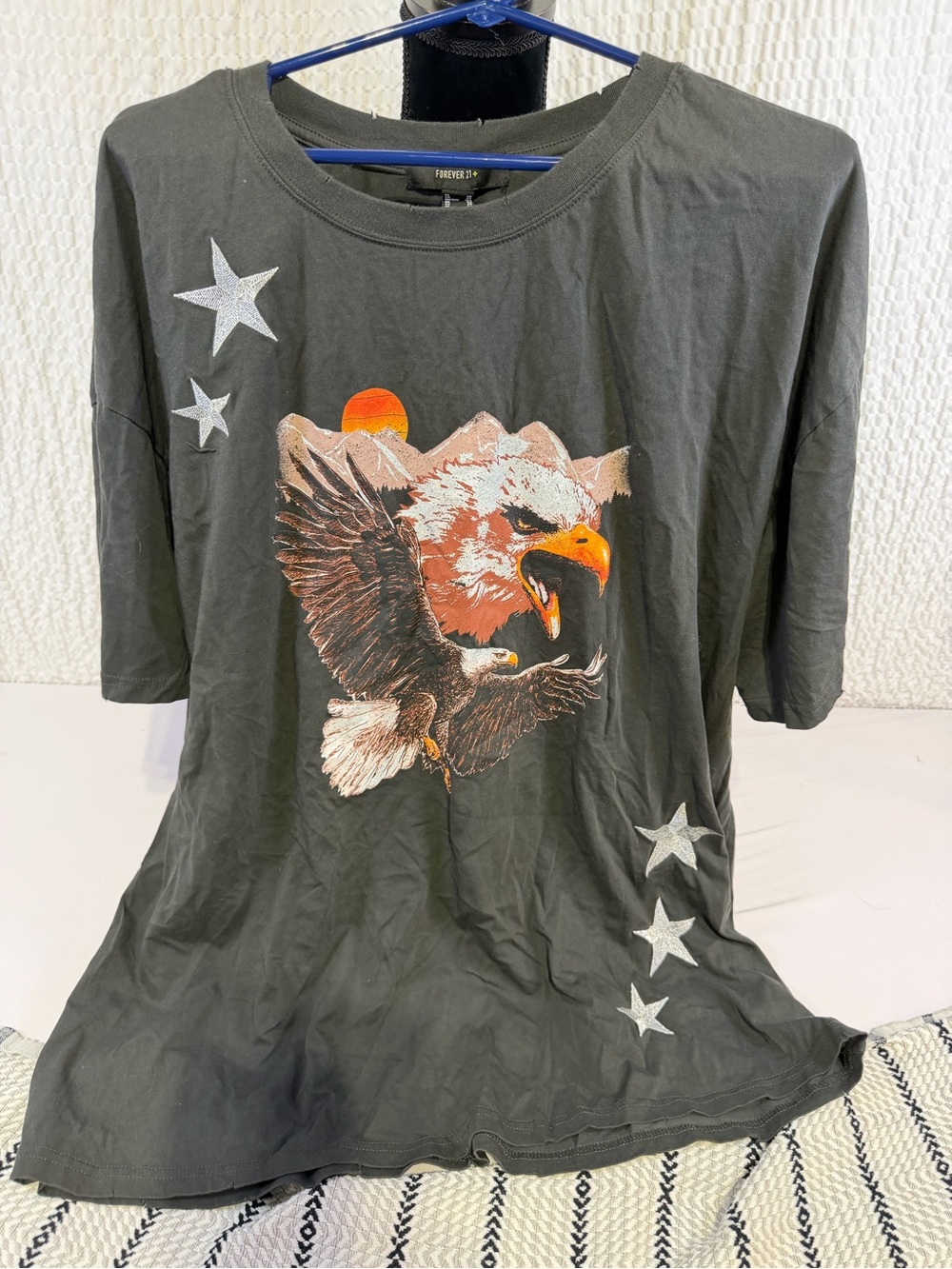 Forever 21 Black Graphic Eagle Tee with Orange Accents